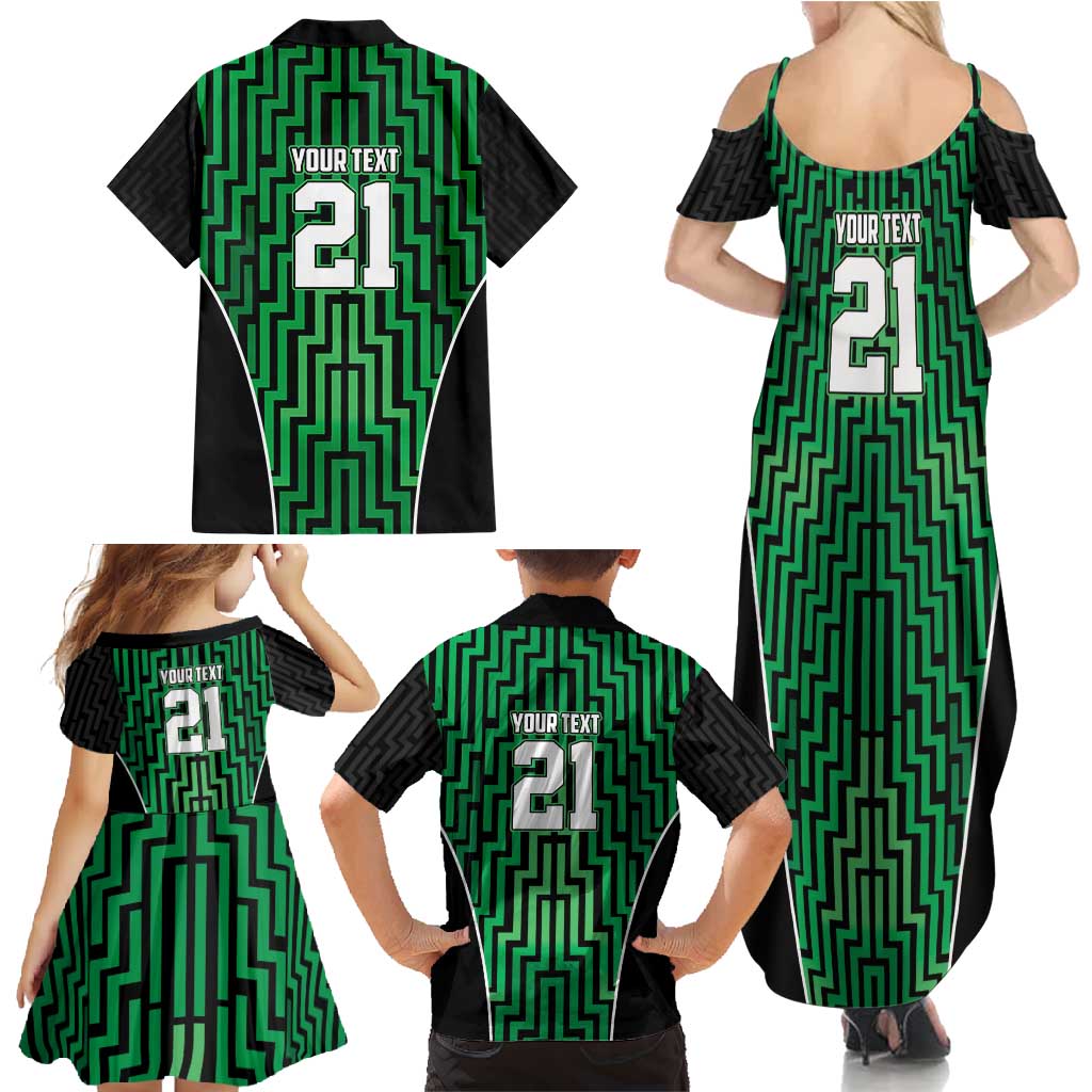Custom Basketball New Zealand Family Matching Summer Maxi Dress and Hawaiian Shirt Green Maori Ta Moko Indigenous - Polynesian Pride