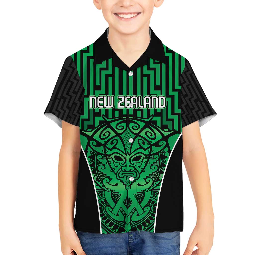 Custom Basketball New Zealand Family Matching Tank Maxi Dress and Hawaiian Shirt Green Maori Ta Moko Indigenous - Polynesian Pride