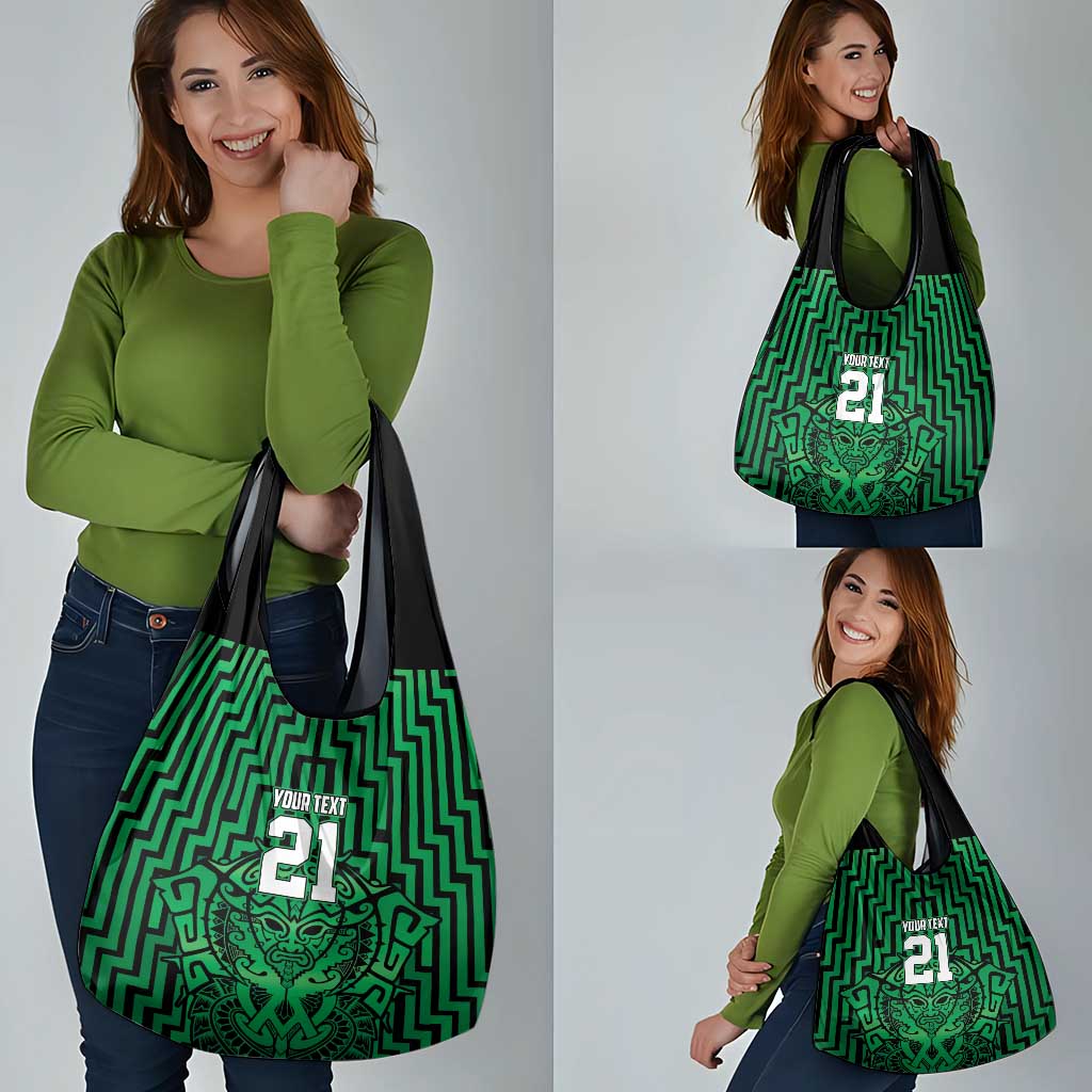 Custom Basketball New Zealand Grocery Bag Green Maori Ta Moko Indigenous - Polynesian Pride
