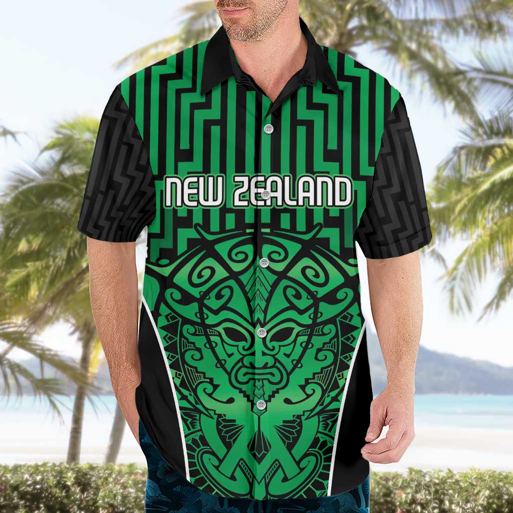 Custom Basketball New Zealand Hawaiian Shirt Green Maori Ta Moko Indigenous - Polynesian Pride