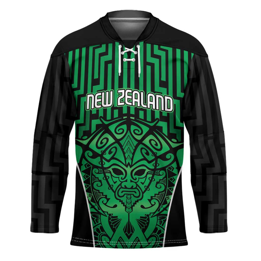 Custom Basketball New Zealand Hockey Jersey Green Maori Ta Moko Indigenous - Polynesian Pride