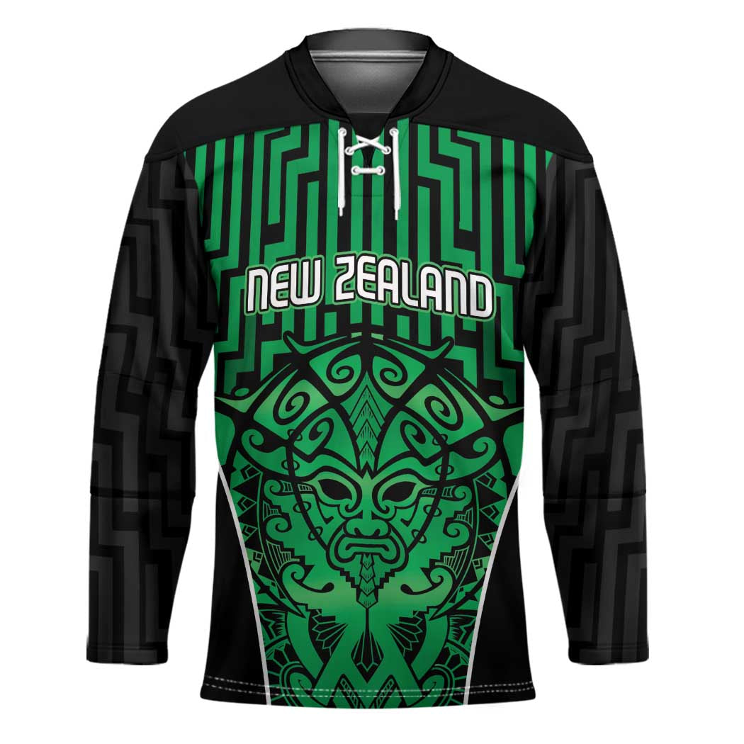 Custom Basketball New Zealand Hockey Jersey Green Maori Ta Moko Indigenous - Polynesian Pride