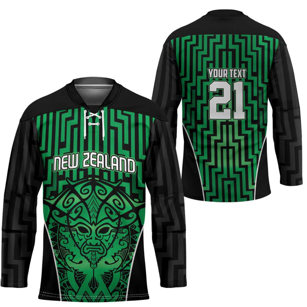 Custom Basketball New Zealand Hockey Jersey Green Maori Ta Moko Indigenous - Polynesian Pride