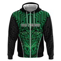 Custom Basketball New Zealand Hoodie Green Maori Ta Moko Indigenous - Polynesian Pride