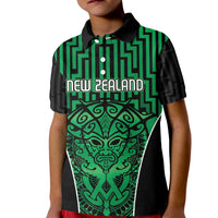 Custom Basketball New Zealand Kid Polo Shirt Green Maori Ta Moko Indigenous - Polynesian Pride