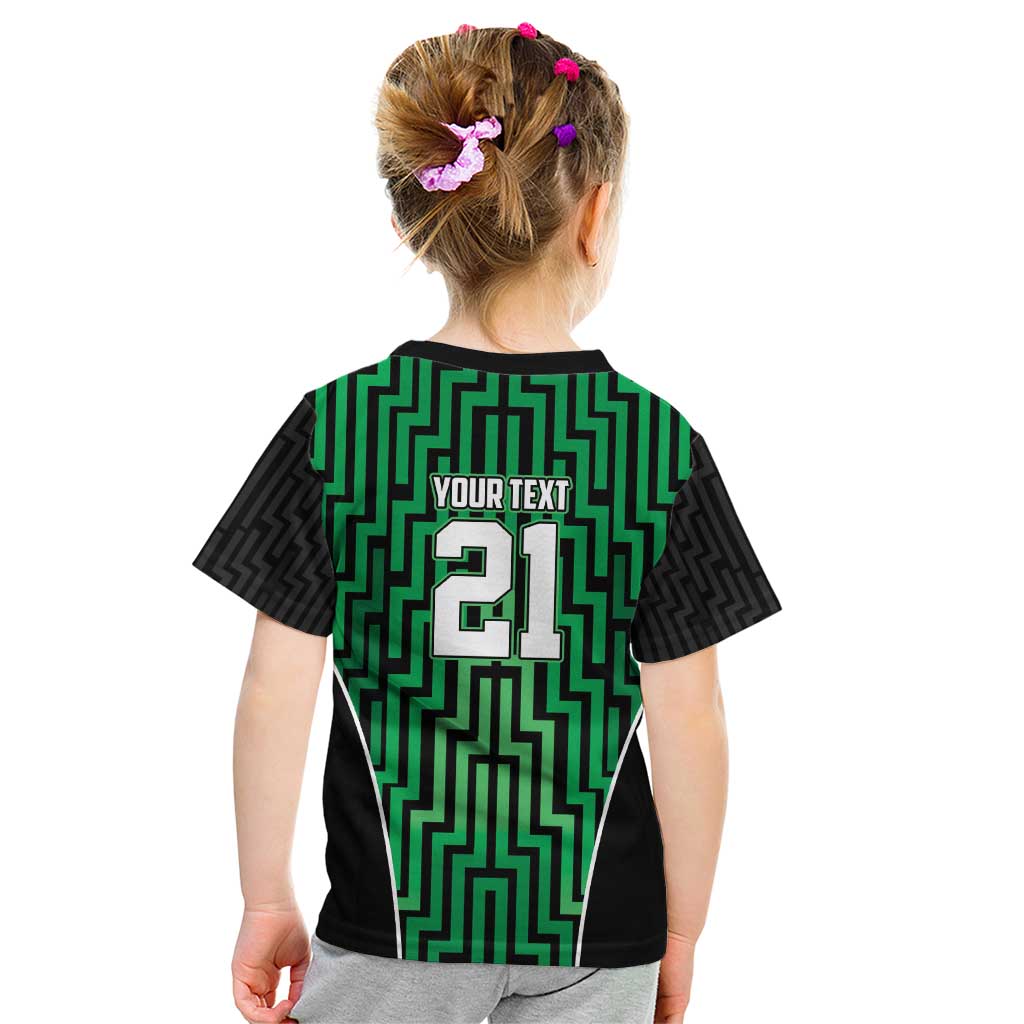 Custom Basketball New Zealand Kid T Shirt Green Maori Ta Moko Indigenous - Polynesian Pride