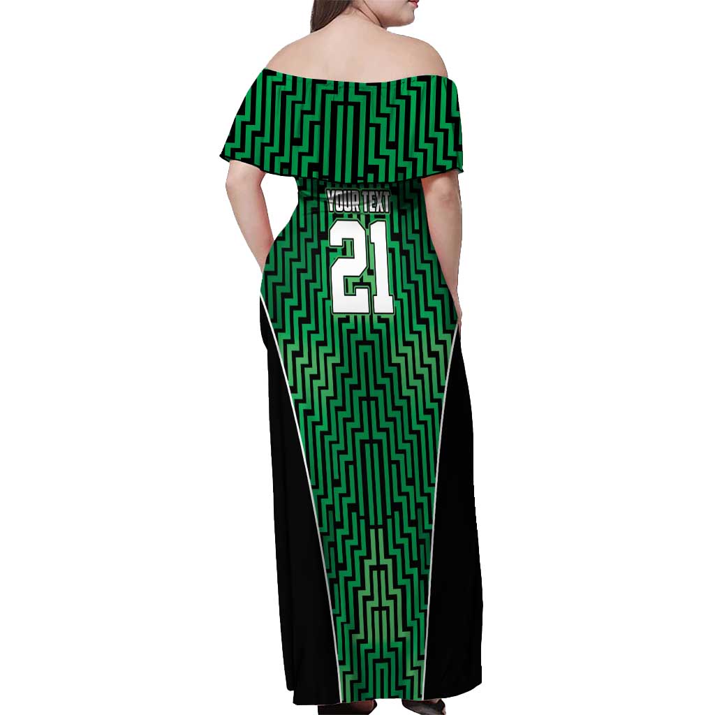 Custom Basketball New Zealand Off Shoulder Maxi Dress Green Maori Ta Moko Indigenous - Polynesian Pride