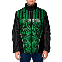 Custom Basketball New Zealand Padded Jacket Green Maori Ta Moko Indigenous - Polynesian Pride