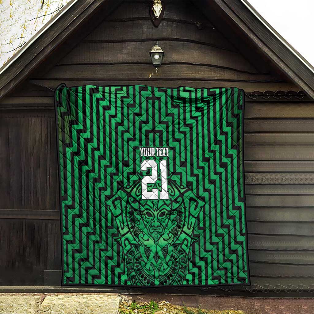 Custom Basketball New Zealand Quilt Green Maori Ta Moko Indigenous - Polynesian Pride