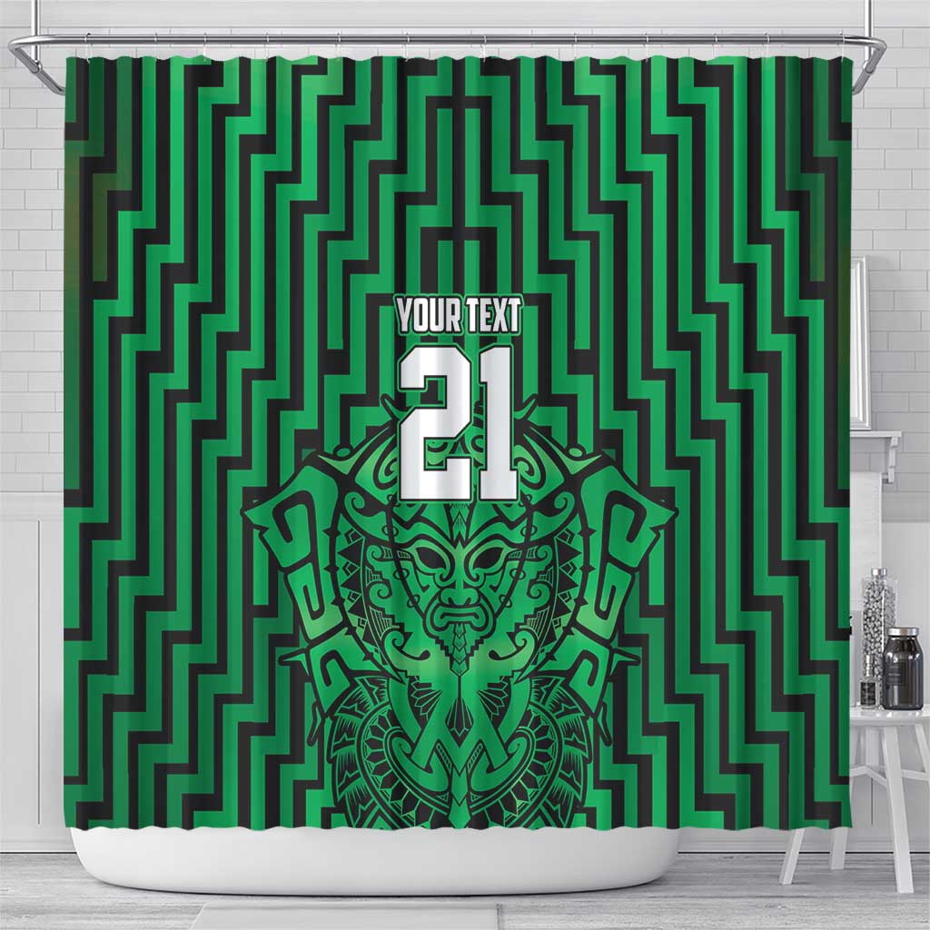 Custom Basketball New Zealand Shower Curtain Green Maori Ta Moko Indigenous - Polynesian Pride