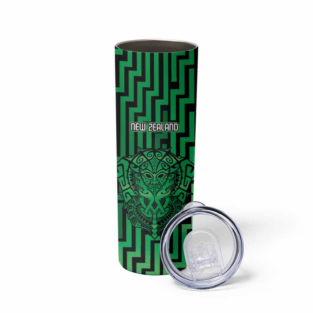 Custom Basketball New Zealand Skinny Tumbler Green Maori Ta Moko Indigenous - Polynesian Pride