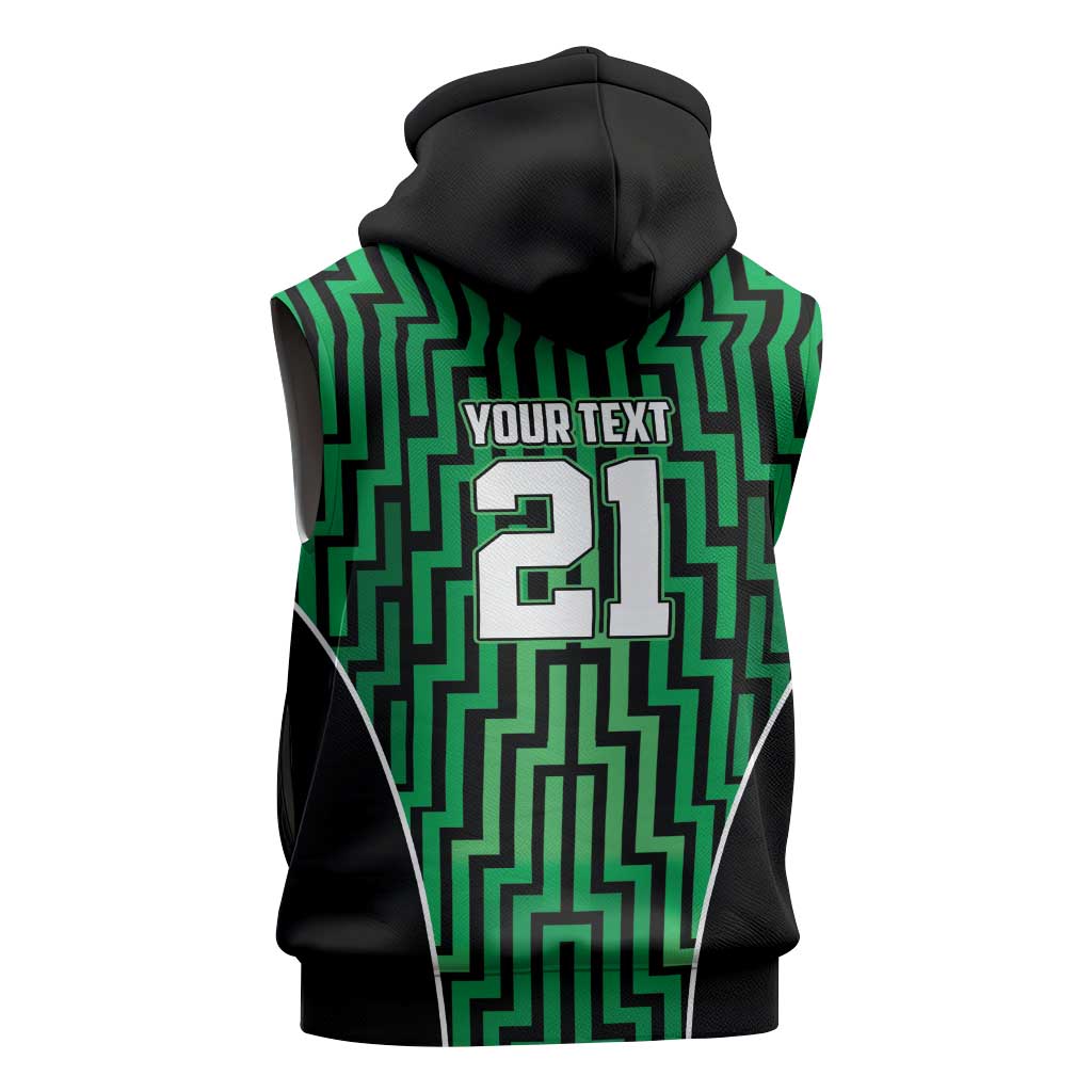 Custom Basketball New Zealand Sleeveless Hoodie Green Maori Ta Moko Indigenous - Polynesian Pride