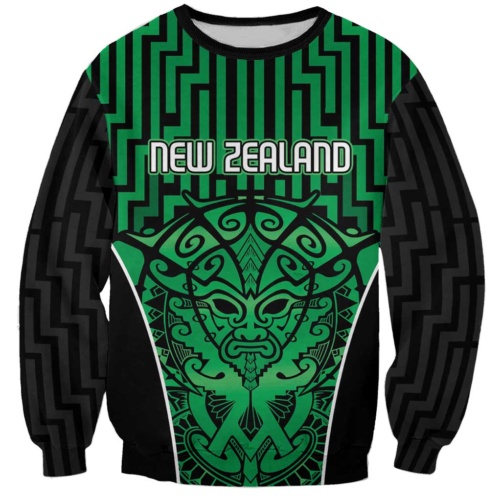 Custom Basketball New Zealand Sweatshirt Green Maori Ta Moko Indigenous - Polynesian Pride