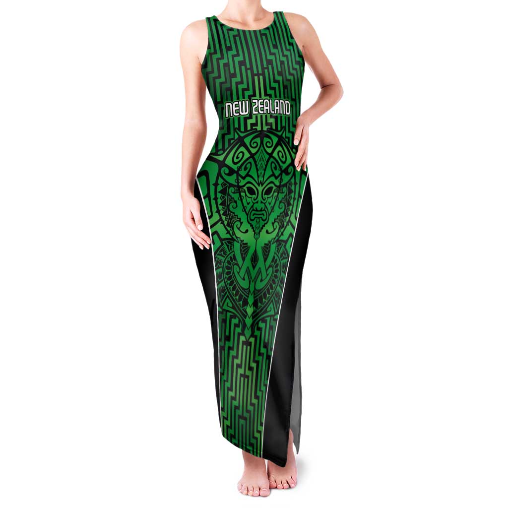 Custom Basketball New Zealand Tank Maxi Dress Green Maori Ta Moko Indigenous - Polynesian Pride