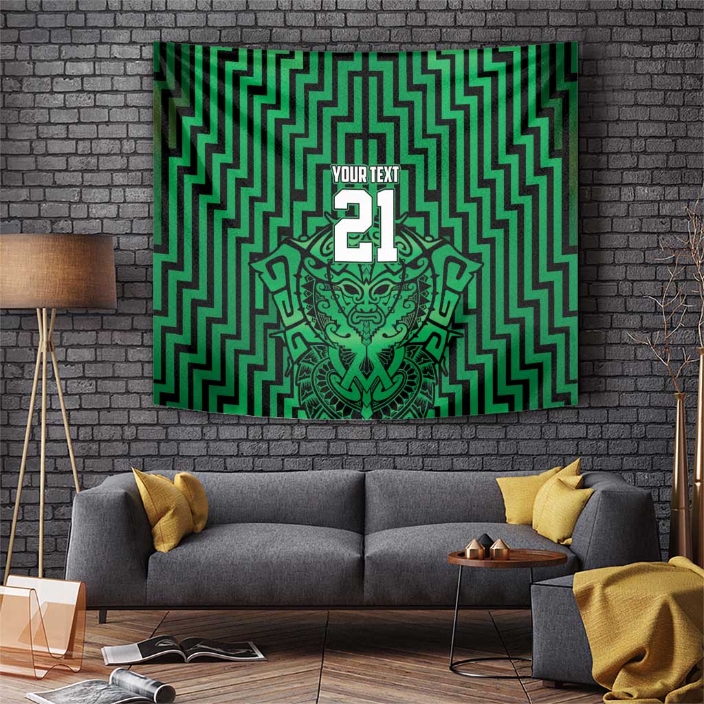 Custom Basketball New Zealand Tapestry Green Maori Ta Moko Indigenous - Polynesian Pride