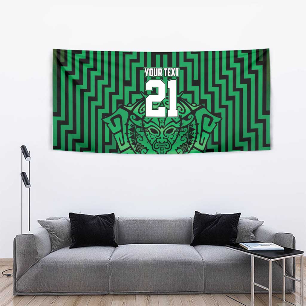 Custom Basketball New Zealand Tapestry Green Maori Ta Moko Indigenous - Polynesian Pride