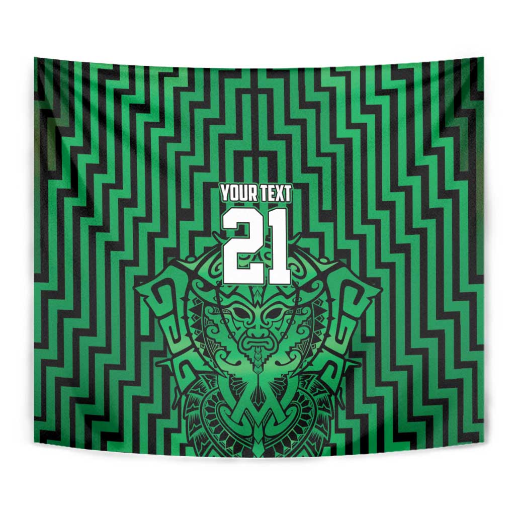 Custom Basketball New Zealand Tapestry Green Maori Ta Moko Indigenous - Polynesian Pride