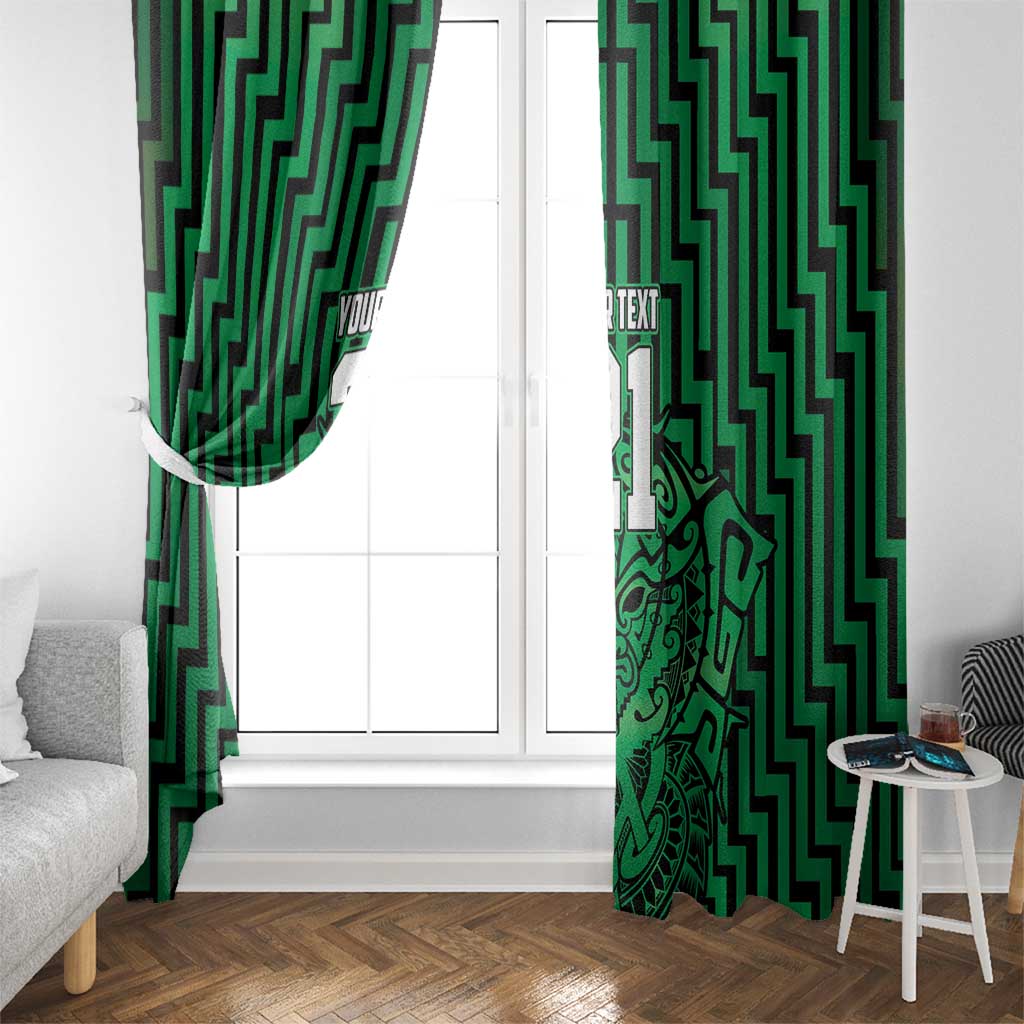 Custom Basketball New Zealand Window Curtain Green Maori Ta Moko Indigenous - Polynesian Pride