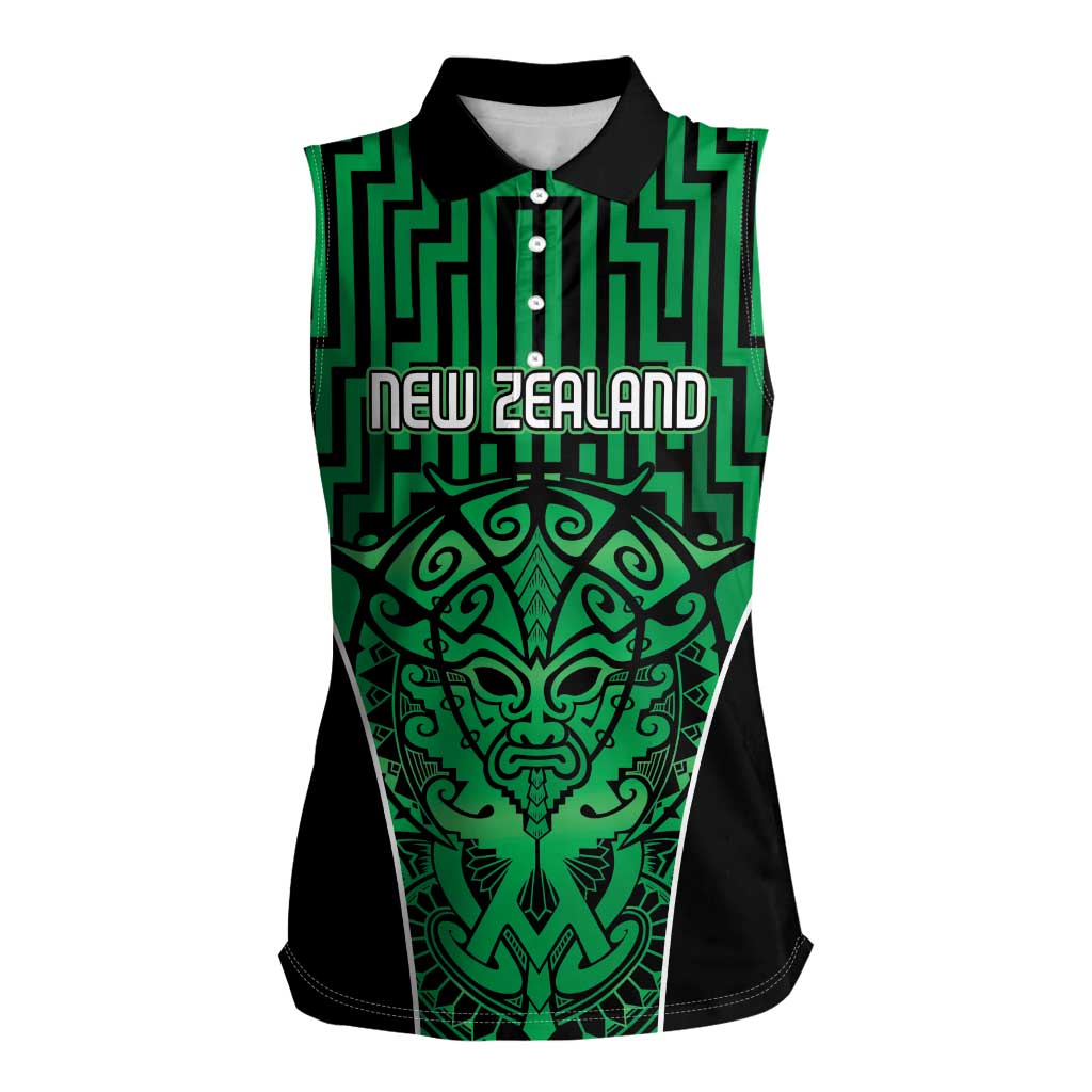 Custom Basketball New Zealand Women Sleeveless Polo Shirt Green Maori Ta Moko Indigenous LT9 Female Green - Polynesian Pride