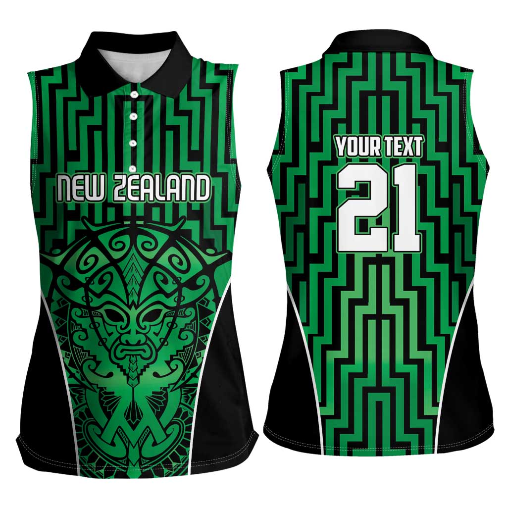 Custom Basketball New Zealand Women Sleeveless Polo Shirt Green Maori Ta Moko Indigenous LT9 - Polynesian Pride