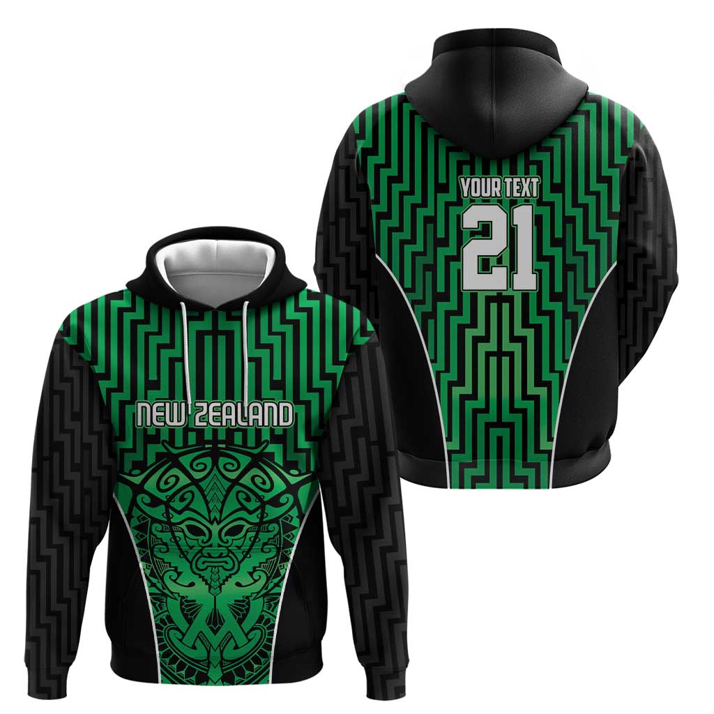 Custom Basketball New Zealand Zip Hoodie Green Maori Ta Moko Indigenous LT9 - Polynesian Pride