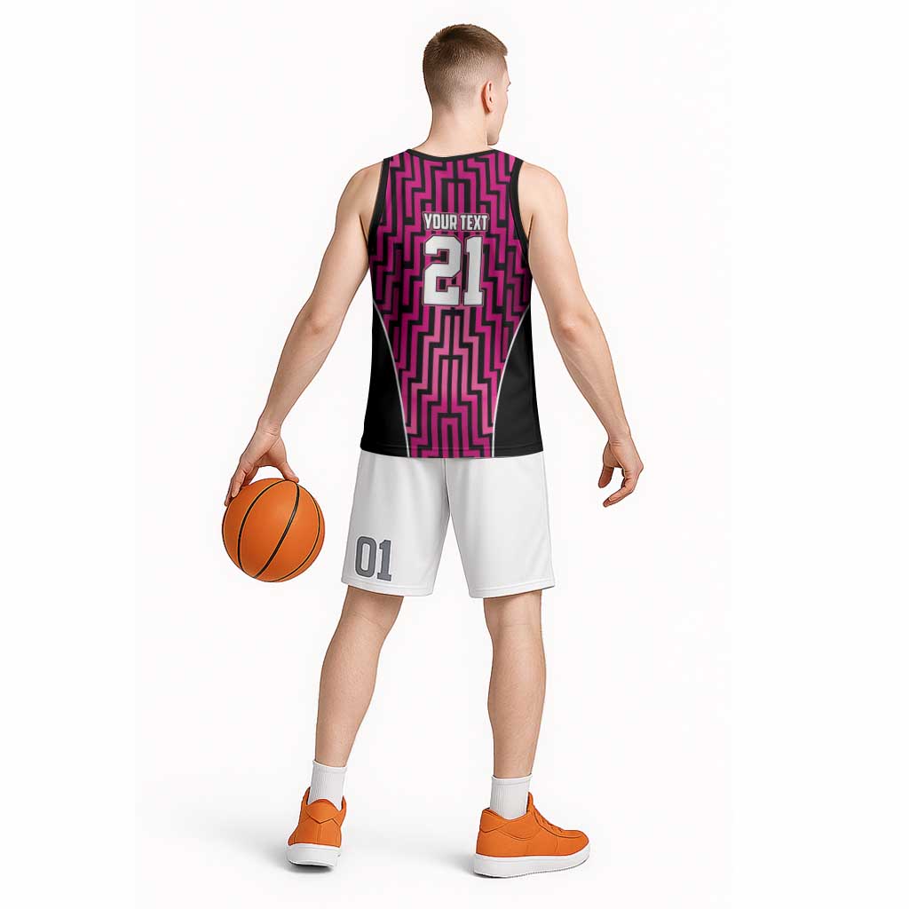 Custom Basketball New Zealand Basketball Jersey Pink Maori Ta Moko Indigenous - Polynesian Pride