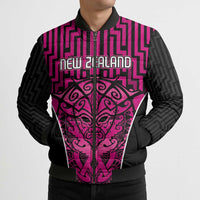 Custom Basketball New Zealand Bomber Puffer Jacket Pink Maori Ta Moko Indigenous - Polynesian Pride