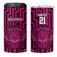 Custom Basketball New Zealand 4 in 1 Can Cooler Tumbler Pink Maori Ta Moko Indigenous - Polynesian Pride