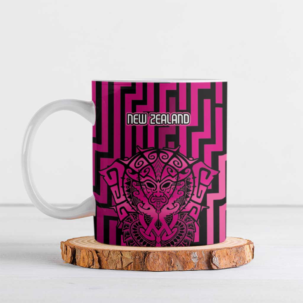 Custom Basketball New Zealand Ceramic Mug Pink Maori Ta Moko Indigenous - Polynesian Pride