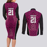 Custom Basketball New Zealand Couples Matching Long Sleeve Bodycon Dress and Long Sleeve Button Shirt Pink Maori Ta Moko Indigenous - Polynesian Pride