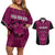 Custom Basketball New Zealand Couples Matching Off Shoulder Short Dress and Hawaiian Shirt Pink Maori Ta Moko Indigenous - Polynesian Pride