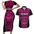 Custom Basketball New Zealand Couples Matching Short Sleeve Bodycon Dress and Hawaiian Shirt Pink Maori Ta Moko Indigenous - Polynesian Pride