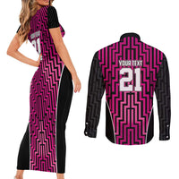 Custom Basketball New Zealand Couples Matching Short Sleeve Bodycon Dress and Long Sleeve Button Shirt Pink Maori Ta Moko Indigenous - Polynesian Pride