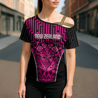 Custom Basketball New Zealand Cross Shoulder Shirt Pink Maori Ta Moko Indigenous - Polynesian Pride
