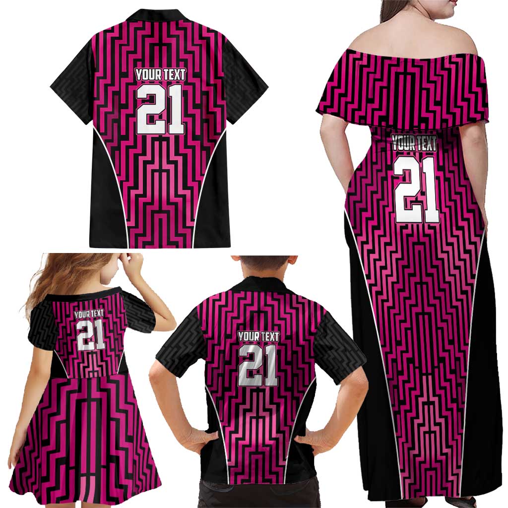 Custom Basketball New Zealand Family Matching Off Shoulder Maxi Dress and Hawaiian Shirt Pink Maori Ta Moko Indigenous - Polynesian Pride