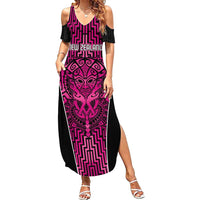 Custom Basketball New Zealand Family Matching Summer Maxi Dress and Hawaiian Shirt Pink Maori Ta Moko Indigenous - Polynesian Pride