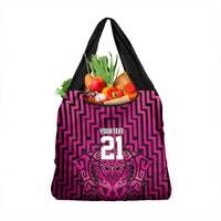 Custom Basketball New Zealand Grocery Bag Pink Maori Ta Moko Indigenous - Polynesian Pride