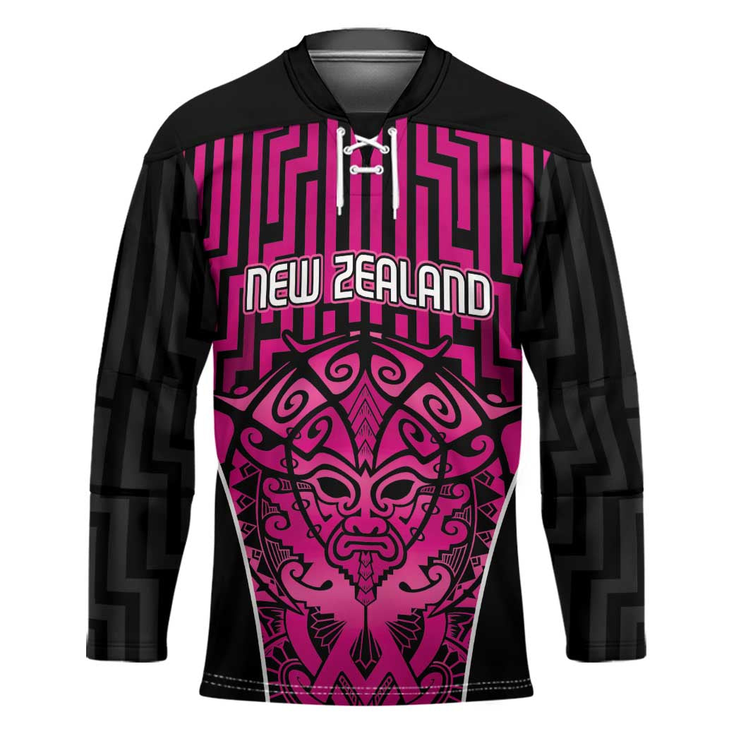 Custom Basketball New Zealand Hockey Jersey Pink Maori Ta Moko Indigenous - Polynesian Pride