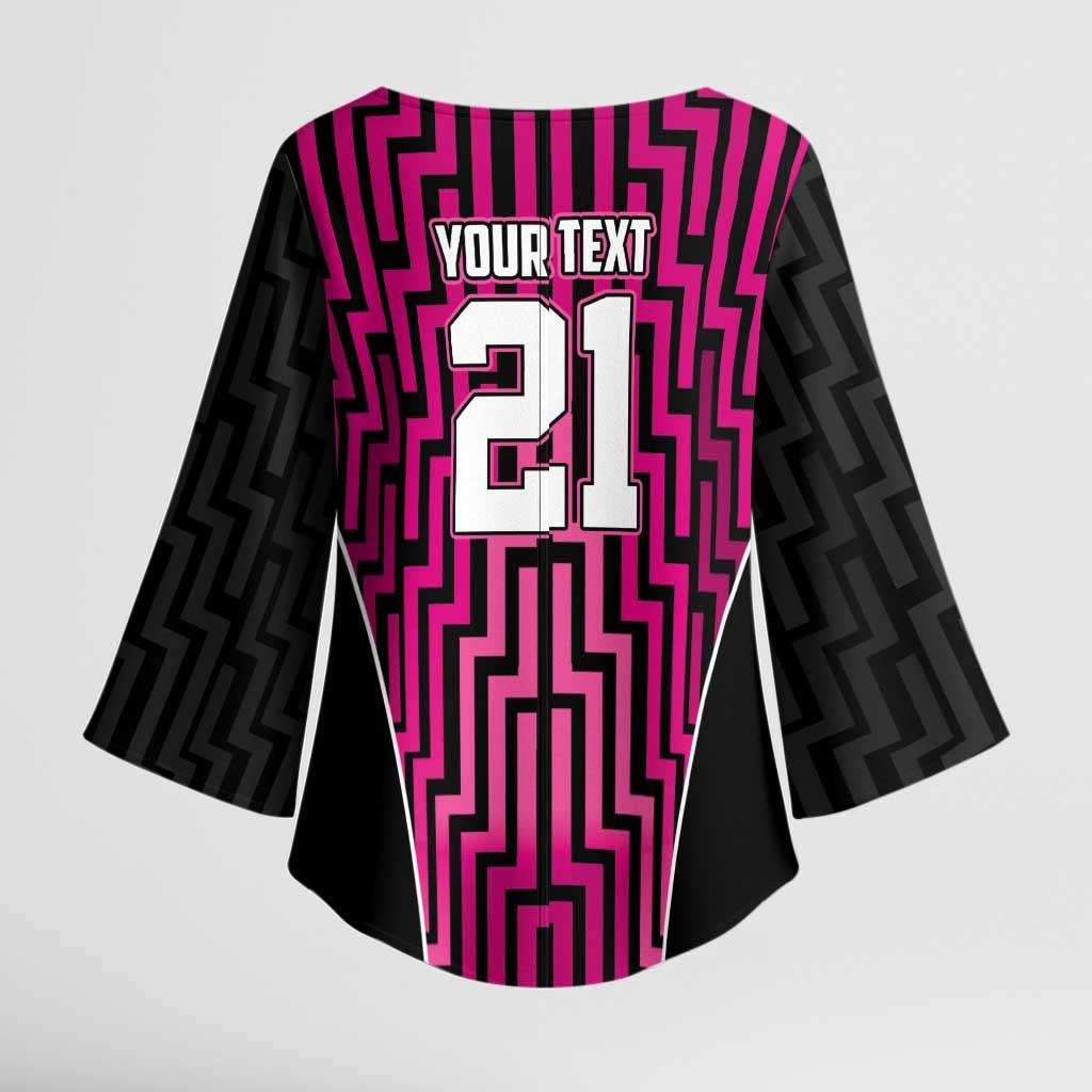 Custom Basketball New Zealand Kimono Sleeve Blouse Pink Maori Ta Moko Indigenous - Polynesian Pride