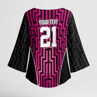 Custom Basketball New Zealand Kimono Sleeve Blouse Pink Maori Ta Moko Indigenous - Polynesian Pride