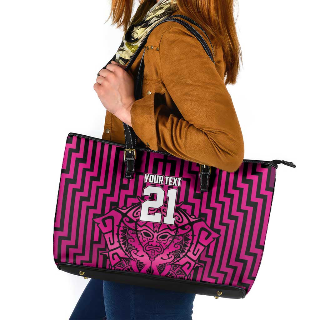 Custom Basketball New Zealand Leather Tote Bag Pink Maori Ta Moko Indigenous - Polynesian Pride