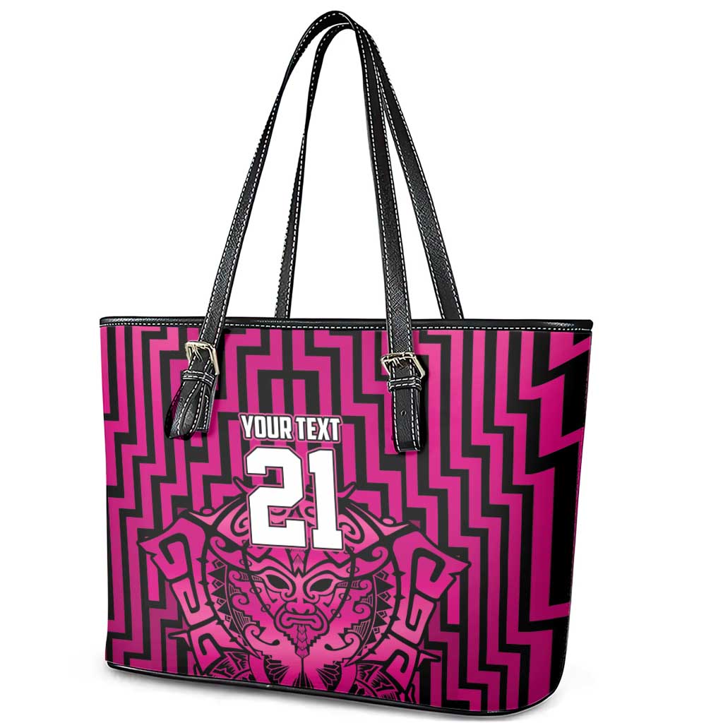 Custom Basketball New Zealand Leather Tote Bag Pink Maori Ta Moko Indigenous - Polynesian Pride