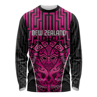 Custom Basketball New Zealand Long Sleeve Shirt Pink Maori Ta Moko Indigenous - Polynesian Pride