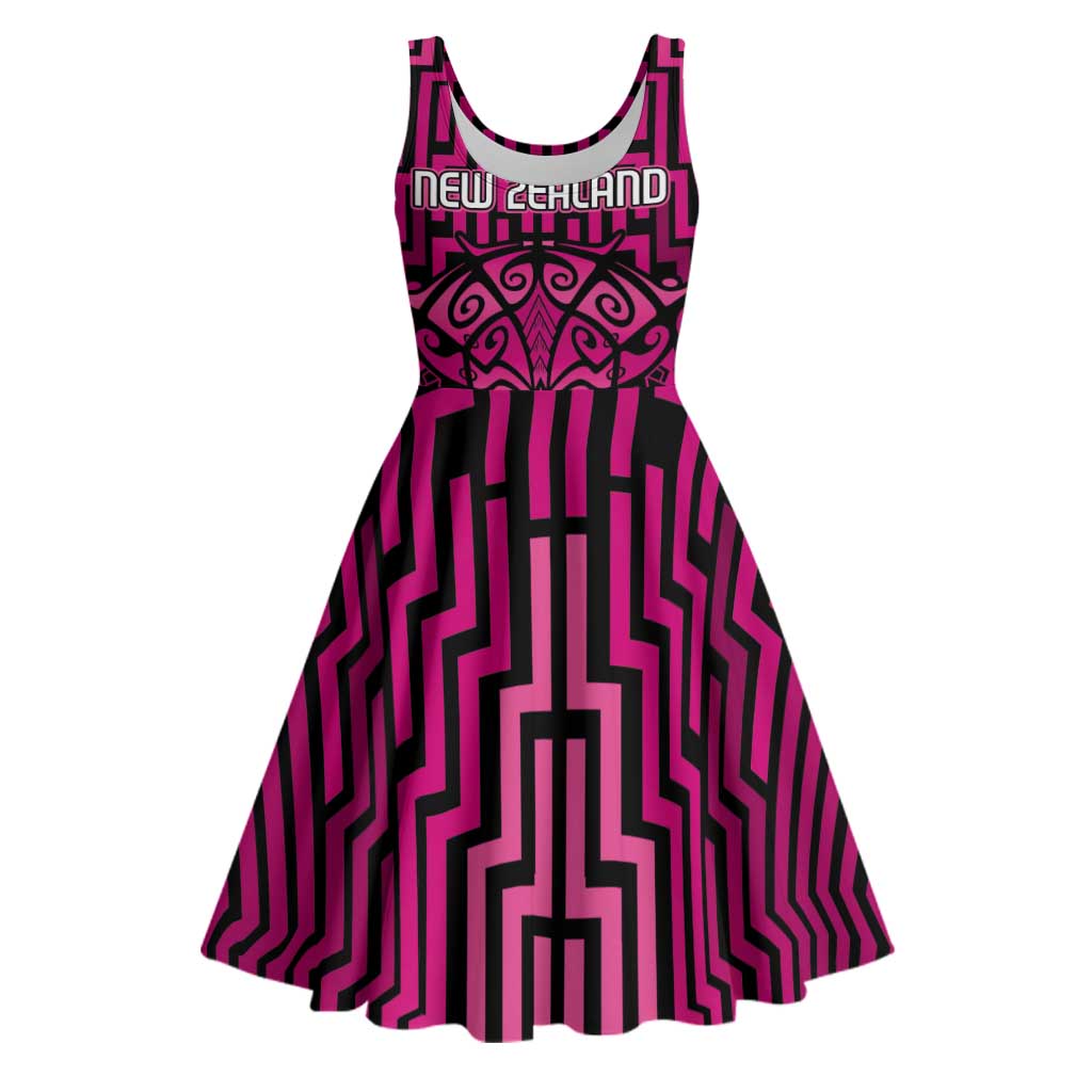 Custom Basketball New Zealand Midi Dress Pink Maori Ta Moko Indigenous - Polynesian Pride