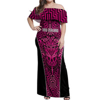 Custom Basketball New Zealand Off Shoulder Maxi Dress Pink Maori Ta Moko Indigenous - Polynesian Pride