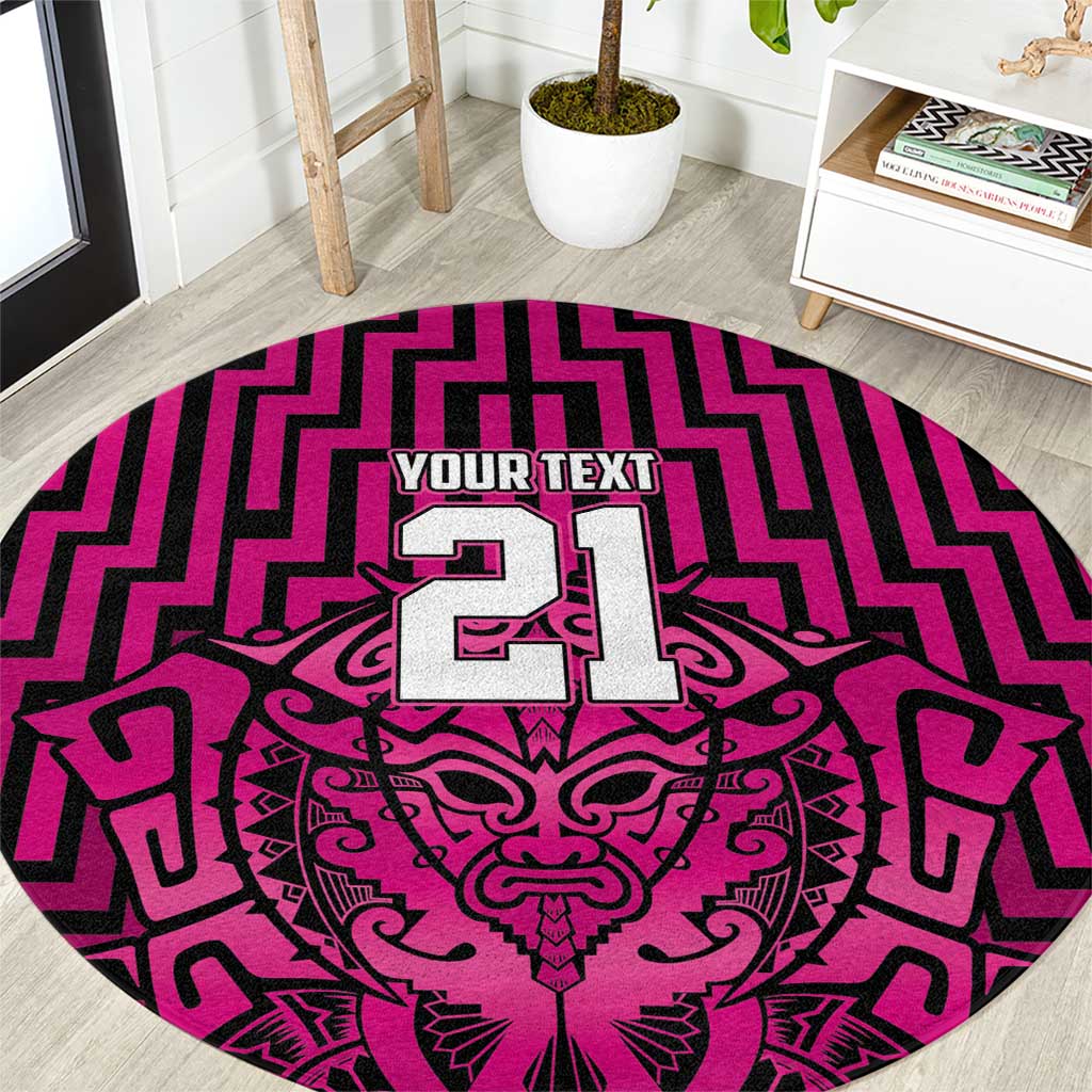 Custom Basketball New Zealand Round Carpet Pink Maori Ta Moko Indigenous - Polynesian Pride