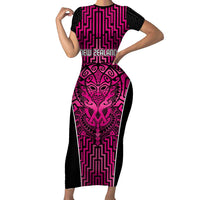 Custom Basketball New Zealand Short Sleeve Bodycon Dress Pink Maori Ta Moko Indigenous - Polynesian Pride