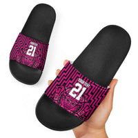 Custom Basketball New Zealand Slide Sandals Pink Maori Ta Moko Indigenous - Polynesian Pride
