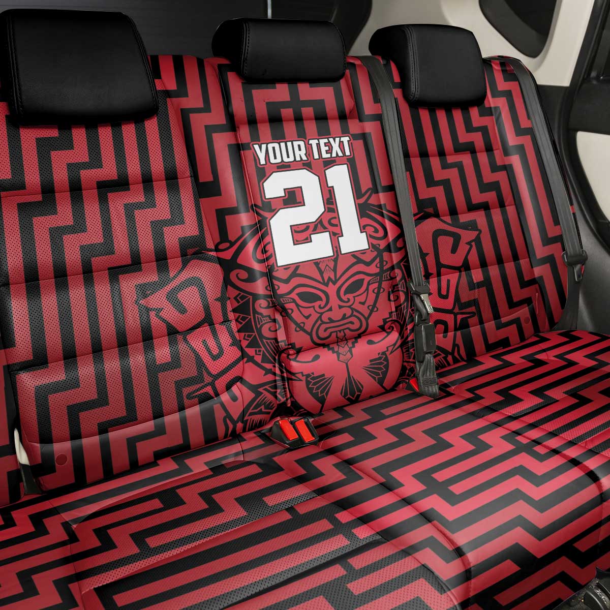 Custom Basketball New Zealand Back Car Seat Cover Red Maori Ta Moko Indigenous - Polynesian Pride