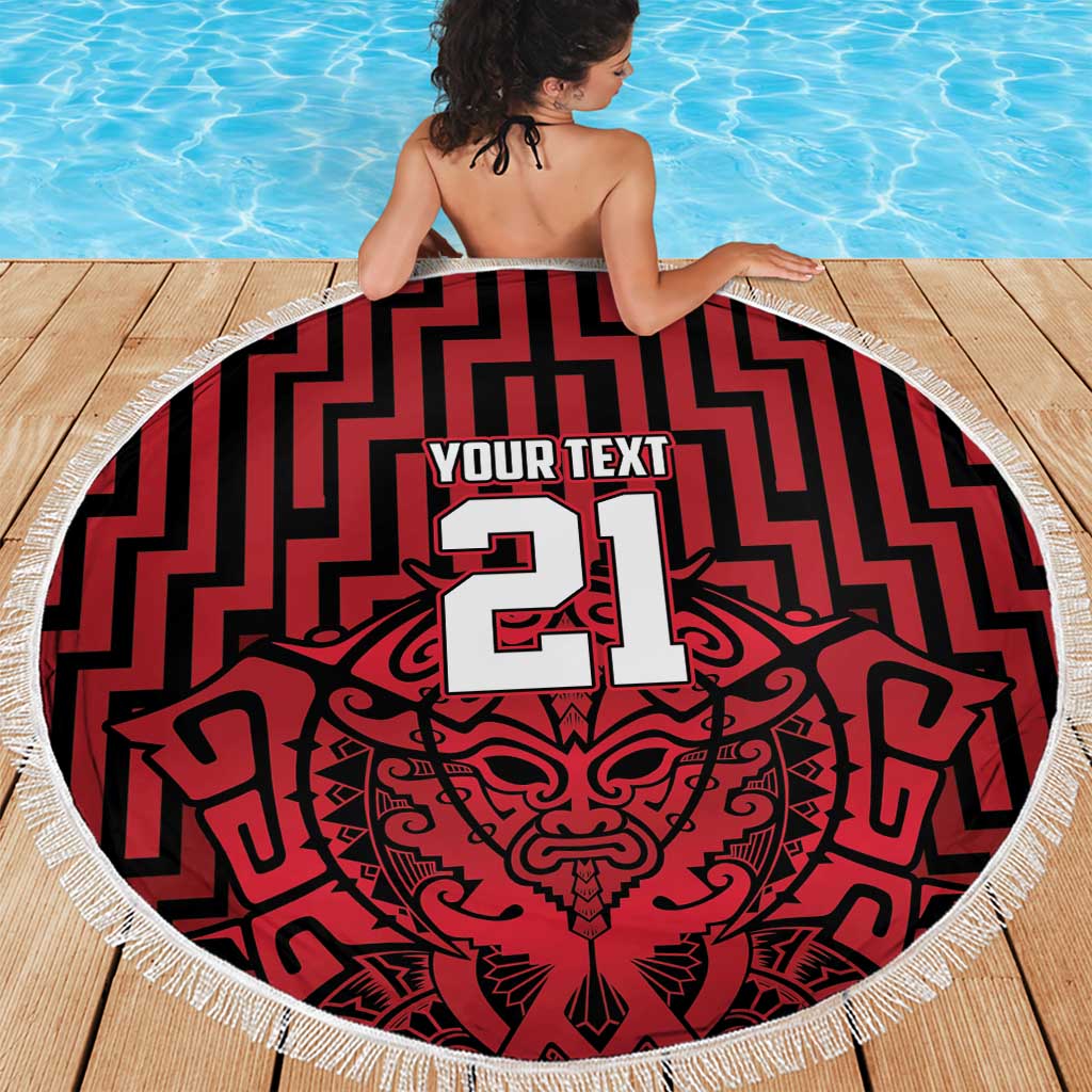 Custom Basketball New Zealand Beach Blanket Red Maori Ta Moko Indigenous - Polynesian Pride